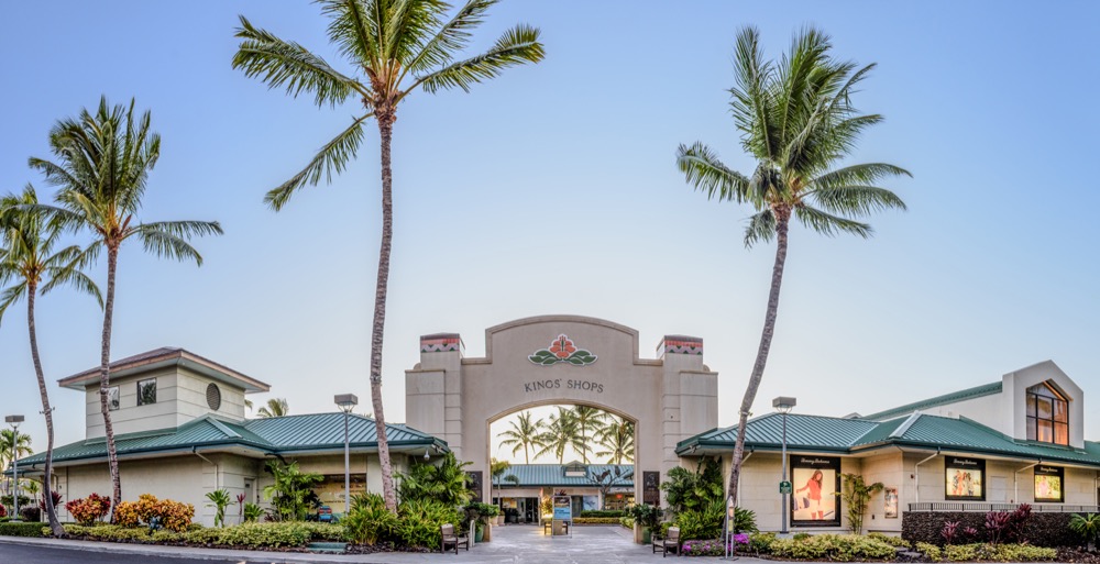 Entrance to Kings’ Shops shopping center in Waikoloa